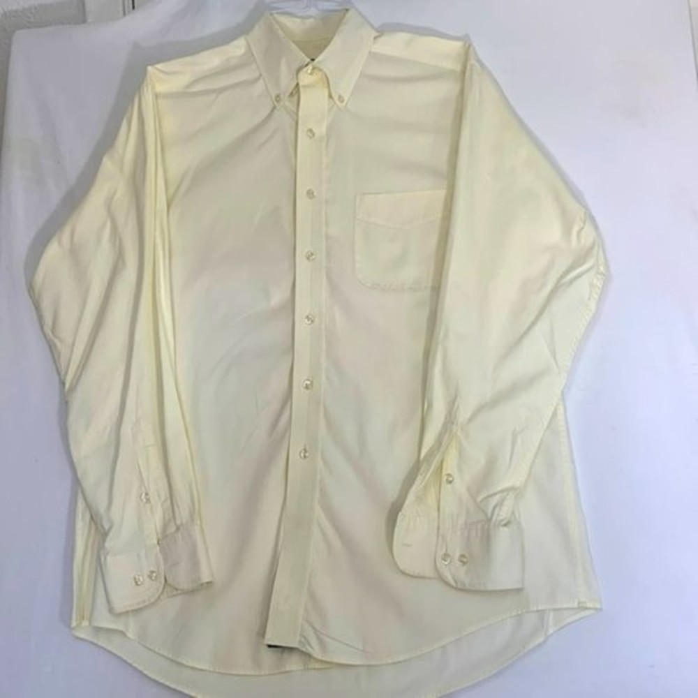 Club Room Dress Shirt, Button Up, Cotton, Long Sleeves, Pale Yellow, Large